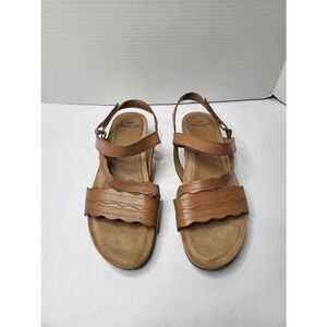 Earth Origins Asymmetrical Strap Wedges Poppy Alpaca Brown Sandals 9.5W